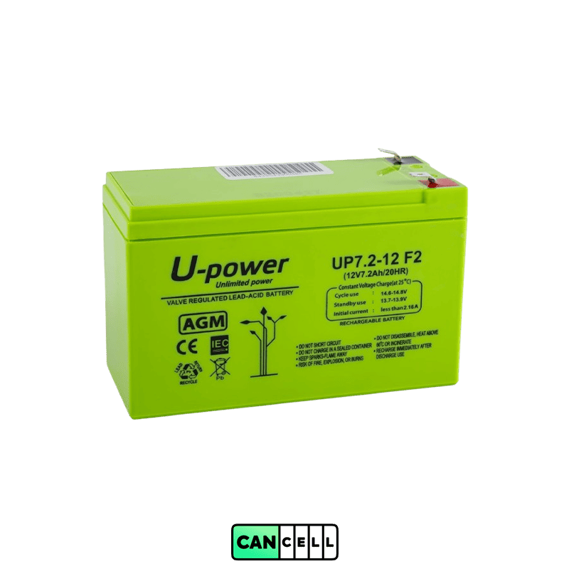 Cancellbattery &ndash; باتری AGM اسید سرب 12 ولت 7.2 آمپر ساعت F2 (6.3 میلی&zwnj;متر) &ndash; مدل MU-UP7 (2)