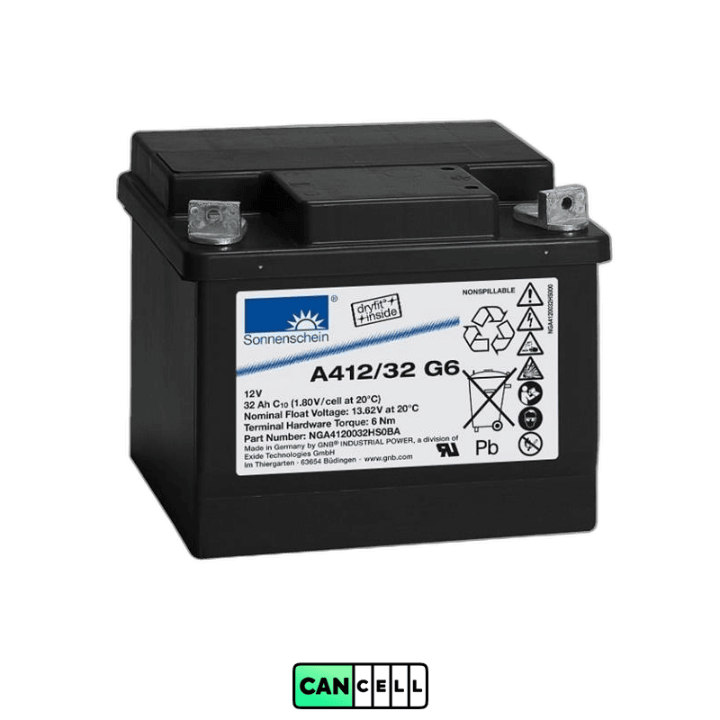 نمای جلویی باتری ژل خشک Exide Sonnenschein Dryfit A412/32 G6 ظرفیت 12V 32Ah