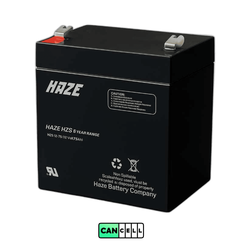 باتری Haze HZS12‑75 با ولتاژ 12 ولت و ظرفیت 75 آمپر&zwnj;ساعت در ساختار ژل بدون پس&zwnj;زمینه