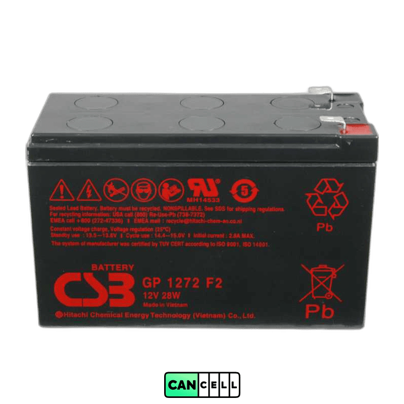 نمای جلوی باتری UPS CSB GP1272 با ولتاژ 12 ولت و ظرفیت 7.2 آمپر&zwnj;ساعت