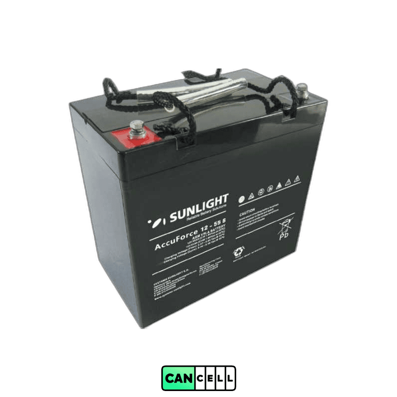 باتری AGM سیلد اسید Sunlight AccuForce مدل 12V 65Ah با ترمینال&zwnj;های Faston و دسته حمل کنفی