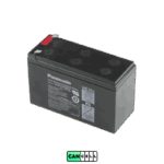 باتری UPS پاناسونیک LC‑R127R2PG1 از روبرو و متمایل با ولتاژ 12 ولت و ظرفیت 7.2 آمپرساعت