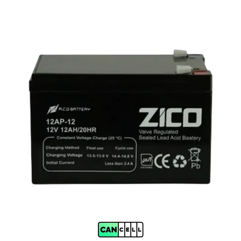 باتری یو پی اس ۱۲ ولت ۱۲ آمپر زیکو (ZICO)؛ سیلد اسید VRLA مناسب UPS، رک سرور و تجهیزات شبکه.