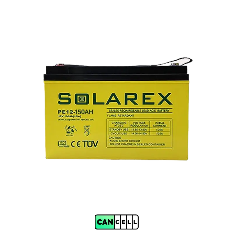 باتری یو پی اس ۱۲ ولت ۱۵۰ آمپر سولارکس (SolarEx)؛ سیلد اسید VRLA مناسب UPS&zwnj;های صنعتی و دیتاسنتری.