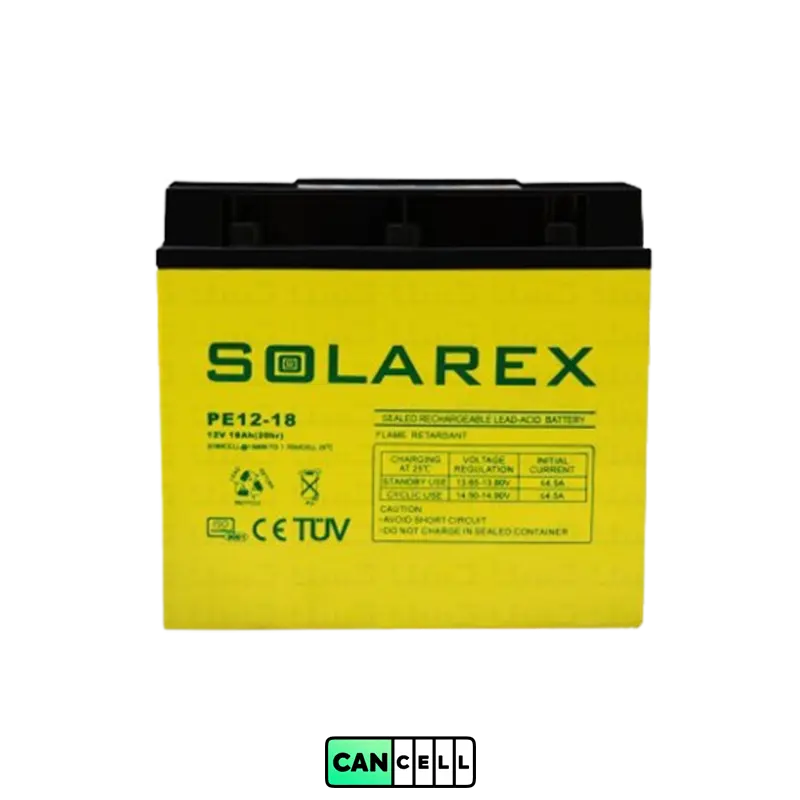 باتری یو پی اس ۱۲ ولت ۱۸ آمپر سولارکس (SolarEx)؛ سیلد اسید VRLA مناسب UPS و رک&zwnj;های مخابراتی.