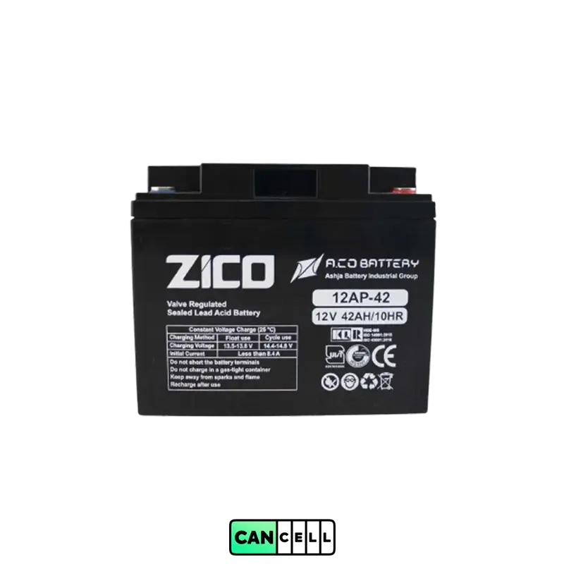 باتری یو پی اس ۱۲ ولت ۴۲ آمپر زیکو (ZICO)؛ سیلد اسید VRLA مناسب UPS و رک&zwnj;های مخابراتی.