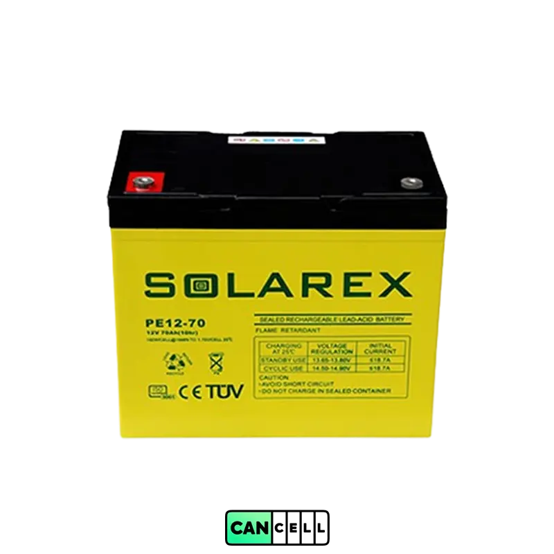 باتری یو پی اس ۱۲ ولت ۷۰ آمپر سولارکس (SolarEx)؛ سیلد اسید VRLA مناسب UPS و رک&zwnj;های مخابراتی.