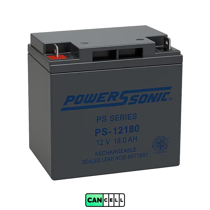 تصویر باتری یوپی&zwnj;اس Power-Sonic PS-12180 بدون پس&zwnj;زمینه، 12 ولت 18 آمپر، ترمینال Faston 6.3mm