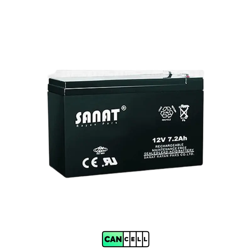 باتری یو پی اس صنعت ۱۲ ولت ۷٫۲ آمپر (Sanat 12V 7.2Ah) باتری یو پی اس صنعت ۱۲ ولت ۷٫۲ آمپر Sanat 12V 7.2Ah – خرید و قیمت از کنسل باتری