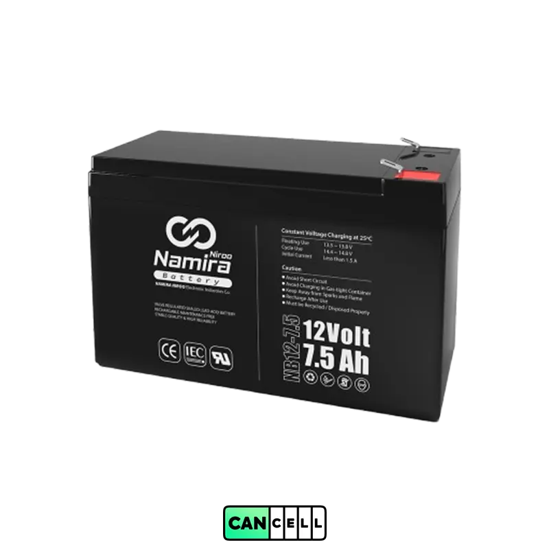باتری یو پی اس نامیرا نیرو ۱۲ ولت ۷٫۵ آمپر (Namira Niroo NB12-7.5) باتری یوپیاس نامیرا نیرو ۱۲ ولت ۷٫۵ آمپر مدل NB12-7.5