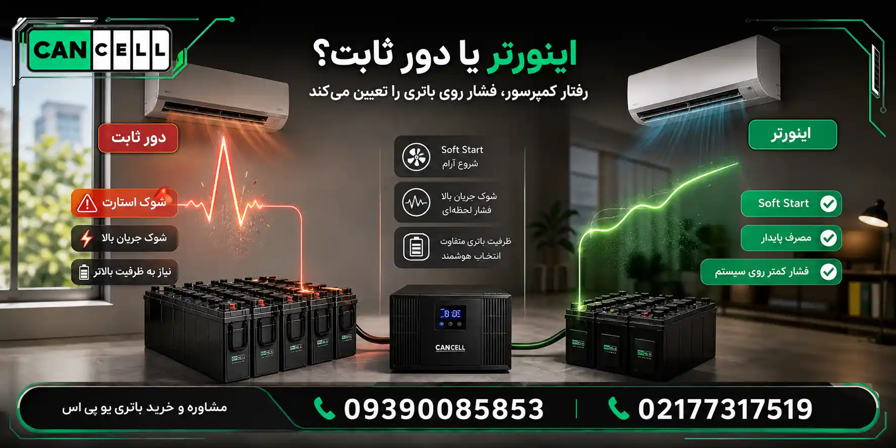 تفاوت رفتار باتری در کولر گازی اینورتر در برابر دور ثابت
